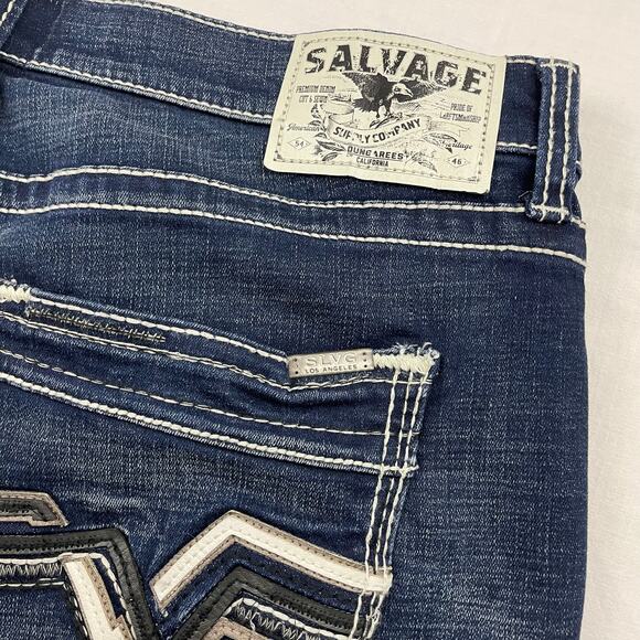 Y2K Salvage Supply Co Anarchy Straight Jeans size 38 x 32 Dark Wash Streetwear - Picture 6 of 11